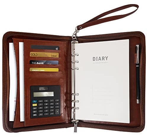 GraduationMall A5 Schreibmappe mit Ringbuch Reißverschluss Portfolio Klemmbrett Business Mappe Dokumentenmappe Organizer Braun