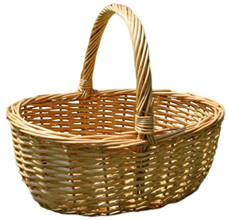 Panier Osier, Panier en Osier avec Anse Pique-Nique Panier Cadeau Vide Rustique Panier De Panier Ovale Avec Doublure Pour Fourniture De Fête 35x27x13 cm Beige