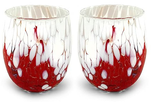 MAZZEGA ART & DESIGN Wassergläser Bicolor aus handgefertigtem und handgearbeitetem Muranoglas mit Murrine-Muster - Die Farben von Murano - Bicolor 435ml. (2, Rot)
