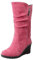 rismart Women Slouch Boots Mid Calf Wedge Heel Thin Fur Lined Suede Leather Winter Shoes Fuchsia,3.5