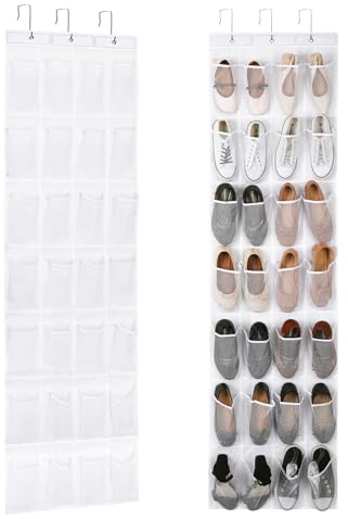 KroY PecoeD Over the Door Shoe Storage, 28 Large Mesh Pockets Hanging Shoe Storage Shoe Rack Holder Black over Door Storage for Men Women Shoe Organiser, Kitchen, Bedroom, Bathroom Closet (white)