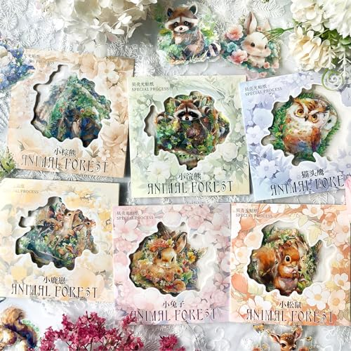 Scrapbooking Bullet Journal Zubehör Stickers 60pcs,Thema Tier Sticker PET Scrapbooking Aufkleber für DIY Aesthetic Scrapbook,Journaling ,Fotoalbum,Calendar, Notebook Album Sticker