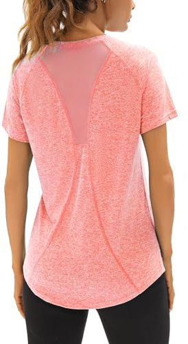Wayleb Sportshirt Damen Kurzarm Sommer V Ausschnitt Sport T-Shirts Leichte Atmungsaktiv Funktionsshirt Fitness Running Tennis Tshirt Oberteile Frauen Gym Yoga Top, Orange M