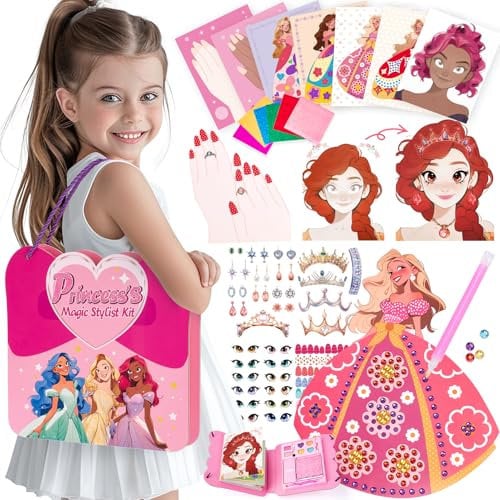 COCO&Friends Toys for Ages 5-7 Girls Foil Art, 5 in 1 Activity Book for Girls - DIY Princess Dress Up Game with Diamond Art Kits, Makeup Stickers Books, Easter Gifts for Girl Screen-Free Toys