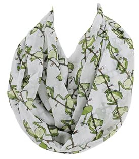 Etwoa Lustiges Frosch-Muster, Unendlichkeits-Schal, Kreis-Schal, Loop-Schal, Weiss/opulenter Garten, Large