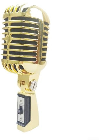 Whychstore Metal Dynamic Microphone, Retro Stage Dynamic Microphone, Vintage Swing Karaoke Retro Metal Shell Microphone Capturing Vocals(Gold)