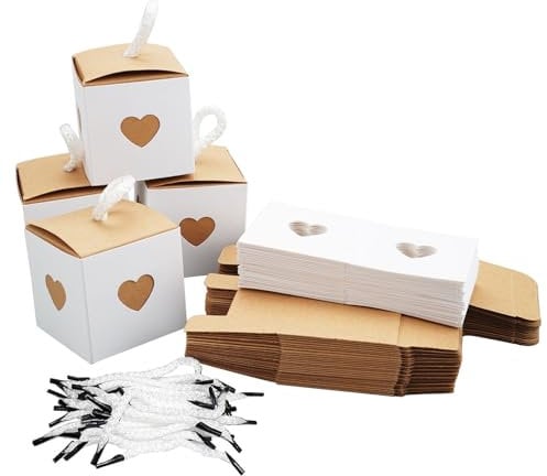 30 Stück Kleine Geschenkboxen Weiß & Braun mit Herz, 5.5x5.5x5.5 cm Geschenkbox Klein, Herz Pralinenschachtel, Kleine Schachteln, Süßigkeiten Schachtel, für Gastgeschenke, Hochzeit, Party