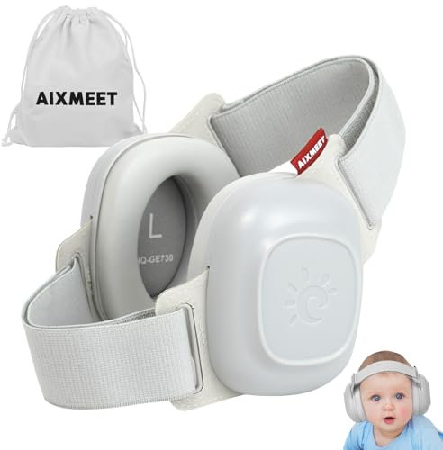 AIXMEET Casque Anti Bruit Bébé,Casque Anti Bruit pour Bébé & Enfant,Protection Auditive pour les Bébés de 0 à 48 mois,Réglable et Confortable,pour la Vie&les Fêtes. (Muffes grises simples)