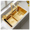 AIVANOTO Fregadero de cocina dorado de 65 x 50 cm, de acero inoxidable con efecto cascada, fregadero integrado, con grifo extensible, lavavajillas para tazas, desagüe