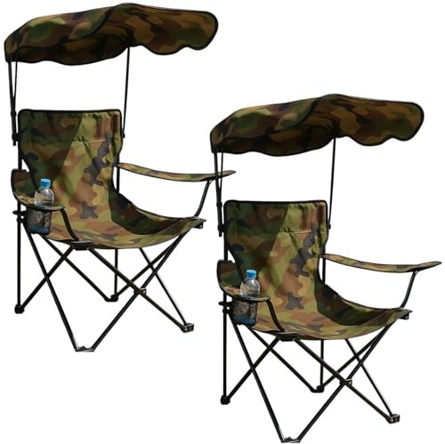 TIENDA EURASIA - Silla Playa o Camping Plegable | Parasol y Porta Vasos Incorporado | Estructura de Metal y Tela Oxford Resistente | Estampado Camuflaje | Bolsa Transporte | 78x48x130 cm (Pack 2 UD)