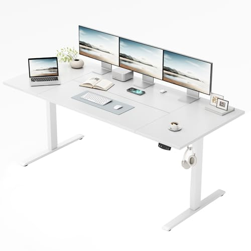 Klicelor Höhenverstellbarer Schreibtisch 140x80 cm mit 2 Speicherplätzen | Schreibtisch elektrisch, Stehschreibtisch mit Kollisionsschutz, 70 kg Tragkraft, Computertisch für Homeoffice, Weiß