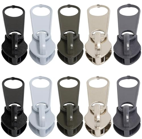 AERZETIX - Set mit 10 Schieber N°10 nicht verriegelnd für Spiralreißverschlüsse | aus Metall farbe schwarz grau pastell dunkel steingraugrün silber