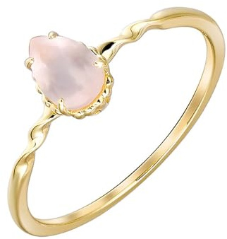 ANAZOZ Women Rings Eternity Water Drop with Rose Quartz, Engagement Rings Yellow Gold 14ct for Women, Gold, Size R 1/2