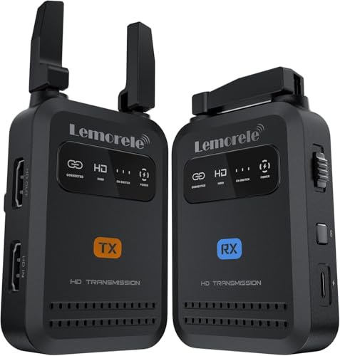 Lemorele Drahtloses HDMI Videoübertragungssystem mit Loopout, bis 200m | 1080P@60Hz, 1 Sender für bis zu 4 Empfänger, 5GHz und App-Monitoring – für Kamera, Live-Streaming und Filmproduktion