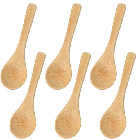 Nogeqi 6PCS Small Wooden Spoons, 3.94 Inch Mini Wood Salt Spoon, Wooden Honey Spoon Teaspoon for Coffee Tea Spices Jars Sugar Seasoning Kitchen Supplies