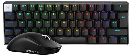 Logitech G PRO X SUPERLIGHT 2c wireless gaming mouse, pro-grade compact with 5 programmable buttons + PRO X 60 LIGHTSPEED Wireless Gaming Keyboard, Compact TKL 60%, Mechanical, QWERTY UK - Black