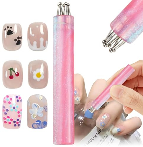 5 Petal Flower Nail Dotting Tool, Nail Art Tools with 1.8mm Fine Tip & Stainless Steel Ball for Precision, Easy Control for DIY Manicure, Ideal for Beginners, Enthusiasts, Girls & Women (Pink)