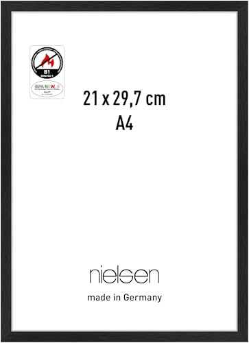 nielsen Bilderrahmen mit Brandschutz B1, 21 x 29,7 cm (A4), Aluminium, Schwarz matt, Dokumentenrahmen zum Aufhängen im Hoch- & Querformat, Echtglas, C2-B1