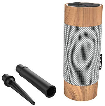 KitSound KSDIGGIT Diggit Outdoor Freestanding Bluetooth Garden Speaker with Removable Stake, Silver/Wood
