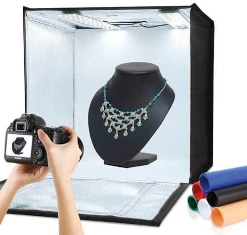 PULUZ Fotostudio Faltbare Lightbox 60 x 60 x 60 cm LED 5500K Mini Fotozelt Tragbares Studiozelt mit 3 Hintergründen Weiß Schwarz Orange 36W EU-Steckdose