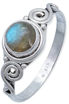 Ring 925 Silber Labradorit grün blauer Stein Edelstein echt Silber Damen Sterling Silber Geschenk (MRG-115-05-(54))