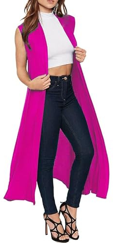 Re Tech UK - Ladies Sleeveless Cardigan | Womens Summer Lightweight Longline Waistcoat | Waterfall Open Front Maxi Cardigan | Thin Boyfriend Cardigans for Women UK (20-22 XXL Hot Pink)