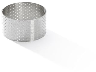 De Buyer - Cercle à tarte rond VALHORNA en inox perforé - 6,5 x 3,5 cm - Fabriqué en France, Technologie AIR SYSTEM, Micro-Perforations pour Cuisson Rapide et Homogène pour Résultats Croustillants