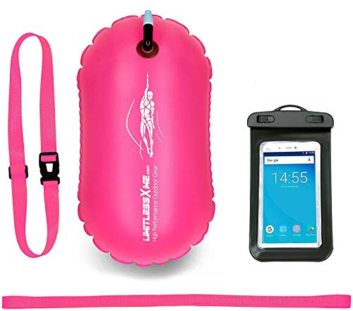 Boa da nuoto e custodia per cellulare, 15 l, colore rosa, sicurezza durante il nuoto, Open Water e Triathlon. Swimming Buoy, Swim Bubble, galleggiante Boj gonfiabile