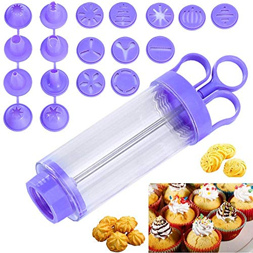 LAEMALLS Gebäckpresse Gebäckspritze, Kuchen-Zuckerglasur-Set, Cremespritze Biscuits Plätzchenpresse-Set mit 10 Unterschiedlicher Stil Form Schimmel und 8 Tüllen, for Kräcker, Kuchen und Kekse#4
