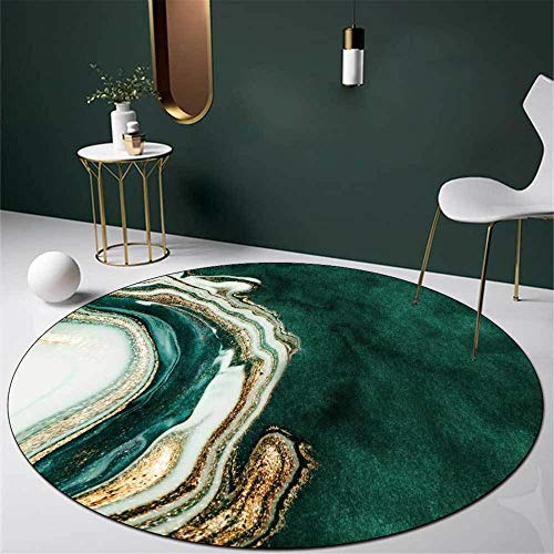 ZYYJ Moderner runder Teppich Grün und Gold Abstraktes Kunstdesign, für Wohnzimmer Schlafzimmer Sofa Küche Garderobe Stuhl Matte Weicher Teppich-Durchmesser 120CM