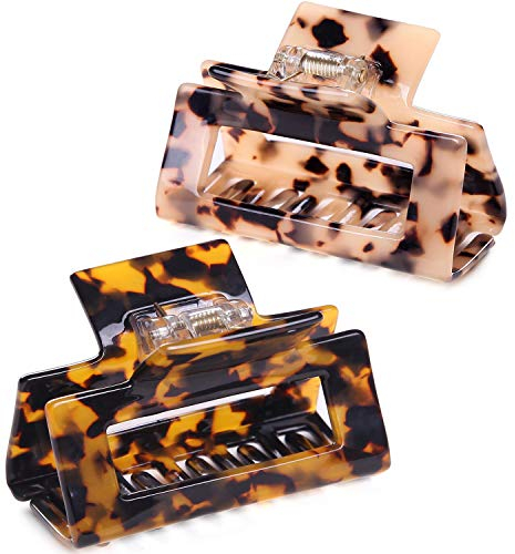 Lot de 2 pinces à cheveux pour femmes et filles,7cm Antidérapante pince à griffes cheveux adulte,Découpe Écaille de Tortue pince cheveux crabe leopard,2couleurs