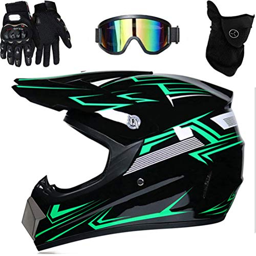 HUSHUI Motocross Helm, Profi Motocross Helm Motocross Dirt Bike Offroad Motorradhelm Set Full Face MTB Helm mit Schutzbrille Handschuhe Gesichtsbedeckung, Motorradhelm