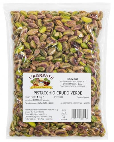 L'AGRESTE - PISTACCHI SGUSCIATI 1 KG BIOLOGICI – PISTACCHI CRUDI VERDI DI PRIMA SCELTA – FRUTTA SECCA PREMIUM RICCA DI PROTEINE – IDEALI PER SNACK, DOLCI E PESTO GOURMET