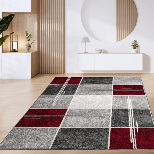 Paco Home Teppich Wohnzimmer Kurzflor Marokkanische Kreis Und Bordüren Muster Modern, Grösse:60x100 cm, Farbe:Rot 2