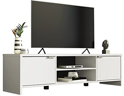Madesa TV Stand with Cabinet Storage and Open Shelves for 55, 65 Inch Media Storage Gaming Media Console Living Room Entertainment Center Wooden Television Cabinet - White