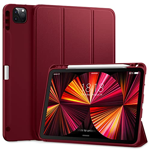 DTTO for iPad Pro 11 Inch Case 4th/3rd/2nd/1st Gen 2022/2021, Burgundy Red | Slim Smart Trifold Stand Soft Cover for iPad Air 5th / 4th Gen with Pencil Holder, Auto Wake/Sleep