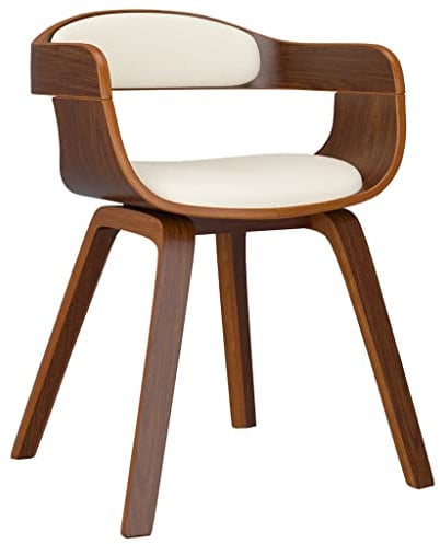vidaXL Esszimmerstuhl, Küchenstuhl mit Armlehnen, Essstuhl Holzbeine, Stuhl für Esszimmer Küche, Wohnzimmerstuhl Sessel, Creme Bugholz Kunstleder
