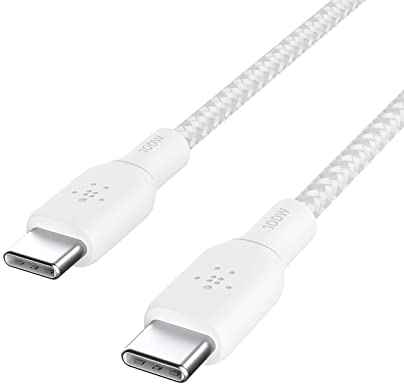 Belkin USB-C/USB-C-Kabel, 100 W Power Delivery USB-IF-zertifiziertes 2.0-USB-C-Ladekabel mit doppelt geflochtenem Nylonmantel, iPhone 16, iPhone 15, iPad Pro, MacBook, Galaxy S24, Pixel, 2 m - Weiß