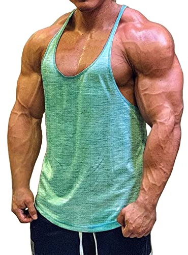 Muscle Cmdr Herren Workout Stringer Tanktops Y-Back Gym Fitness Trägershirt,Männer Muskelshirt Training Achselshirt Sport (grün,L)