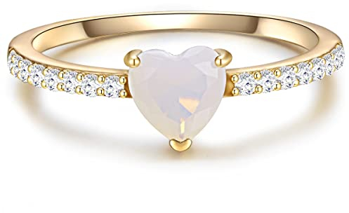 GLANZSTÜCKE MÜNCHEN Damen Herz-Ring 925/- Sterling Silber gelbvergoldet mit Mondstein (synth.) Zirkonia weiß - Motivring Silberring Solitärring