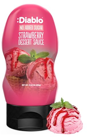Salsa para postres sin azúcar Diablo, jarabe de fresa sin gluten, sin azúcar añadida, topping para helado, panqueques, waffles, yogur y pasteles, apto keto, 355 g, 1 unidad