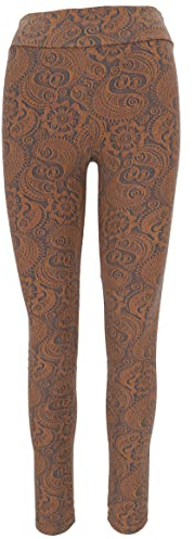 GURU SHOP Jacquard Yoga-Hose, Yoga Paisley Leggings Bio-Baumwolle - Caramel, Damen, Size:XL