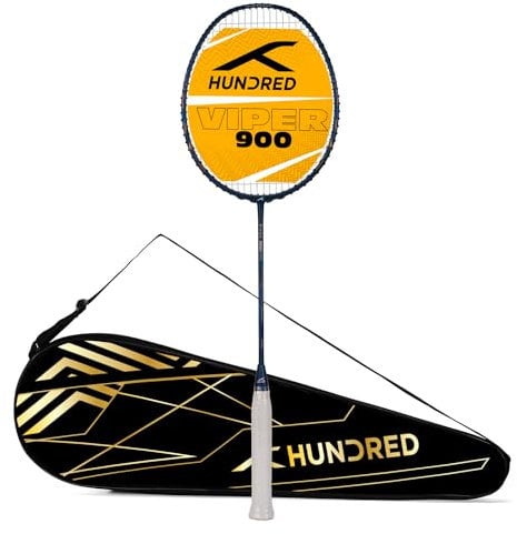 HUNDRED Viper 900 Badminton Racquet with Full Cover | Material: Carbon Fibre | Strung | for Intermediate Players | Weight: 79 Grams | Balance Point: 298 mm | Maximum String Tension - 32lbs