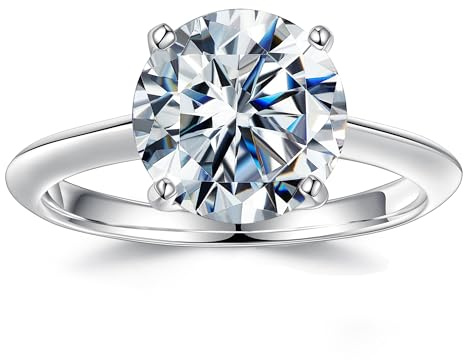 MOOSEA Anillos redondos de moissanita de 3 quilates para mujer, color D brillante, claridad VVS1, anillo solitario clásico de diamante creado en laboratorio, anillo solitario de oro blanco de 14