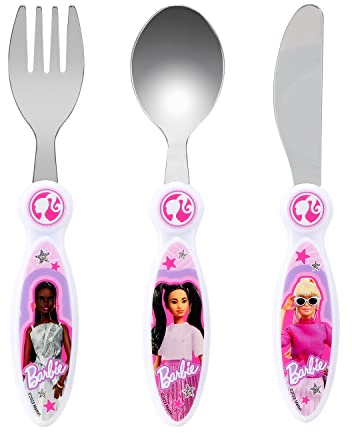 Barbie Doll Children's Kids 3pcs Cutlery Set - Knife/Fork/Spoon