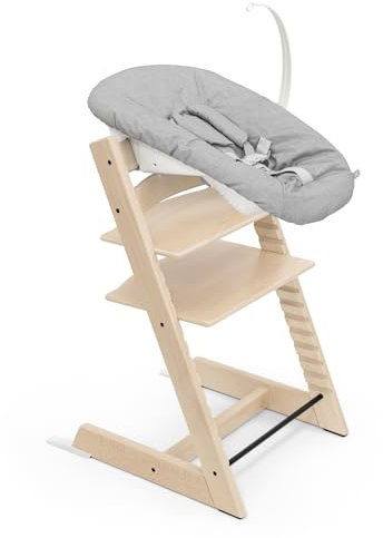 Silla Tripp Trapp de Stokke (Natural) con Newborn Set (Gris) - Para recién nacidos hasta 9 kilos - Acogedor, seguro y fácil de usar