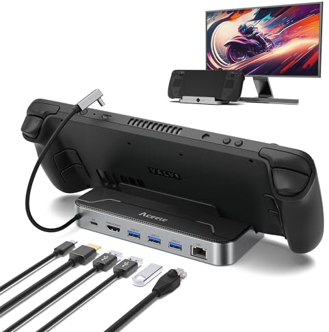 Aceele Steam Deck Dock, USB C Docking Station con HDMI 4K a 60HZ, 3 Porte USB 3.0, Gigabit Ethernet 1000Mbps, Ricarica Rapida 100W, 6-IN-1 Dock Per Steam Deck/ROG Ally/Legion Go