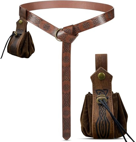 Cimvidi Mittelalterliche Gürtel, 2er Vintage Gürtel Kunstledertasche mit Kordelzug Geeignet für Cosplay Rollenspiel Bühne Performance Zirkus