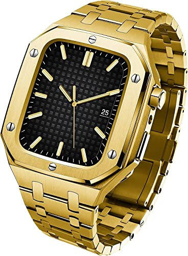 OPKDE Correa protectora de acero inoxidable para Apple Watch S7 de 45 mm, kit de modificación, carcasa de acero con correa de silicona para iWatch S6 de 44 mm, 44MM, Agate