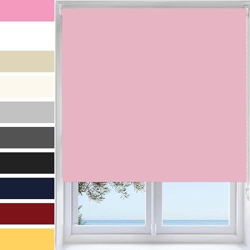 Ev Dekor Roller Blinds - Pink 90 Width 165 cm Drop, Blackout Roller Blind | Thermal Insulated UV Protection Trimmable Blackout Roller Blind Child Safe Trim-To-Size Fit Window Blinds for Home Office